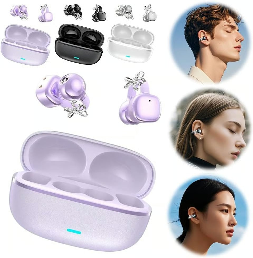 🦋 2026 New Luxury Butterfly Clip-On Open-Ear Headphones - Rhinestone Bling Wireless Earbuds with AI Noise Cancelling