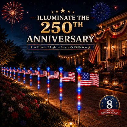 ✨250th Anniversary Solar American Flag Lights – 8PCS Patriotic Pathway Lights