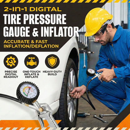 Pro-Grade 2-in-1 Digital Tire Pressure Gauge & Inflator – Heavy-Duty Aluminum with 360° Swivel Hose