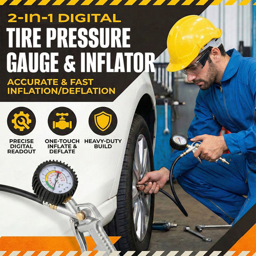 Pro-Grade 2-in-1 Digital Tire Pressure Gauge & Inflator – Heavy-Duty Aluminum with 360° Swivel Hose