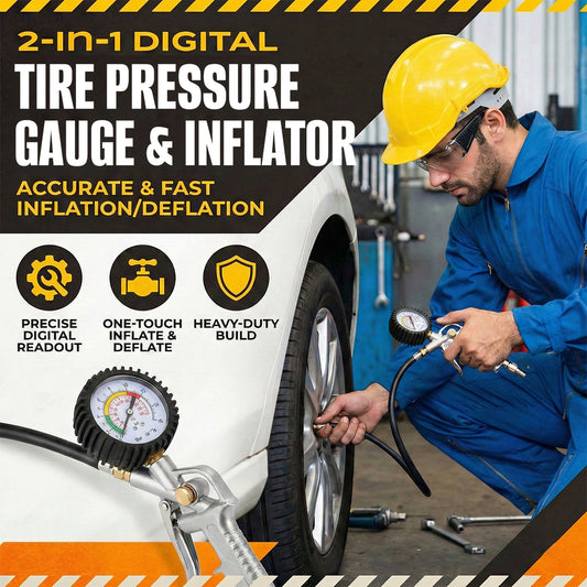 Pro-Grade 2-in-1 Digital Tire Pressure Gauge & Inflator – Heavy-Duty Aluminum with 360° Swivel Hose