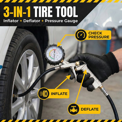 Pro-Grade 2-in-1 Digital Tire Pressure Gauge & Inflator – Heavy-Duty Aluminum with 360° Swivel Hose