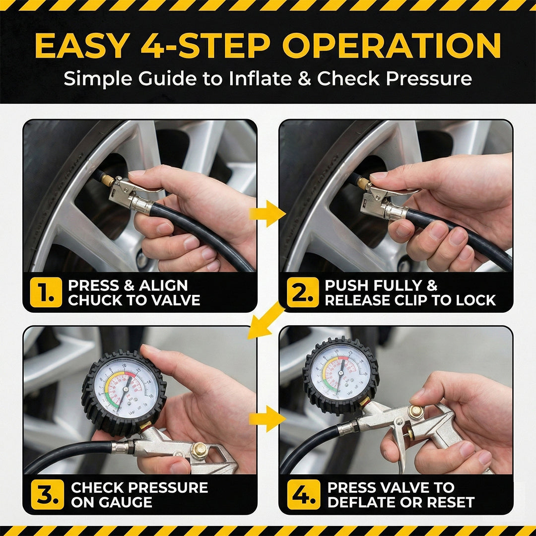 Pro-Grade 2-in-1 Digital Tire Pressure Gauge & Inflator – Heavy-Duty Aluminum with 360° Swivel Hose