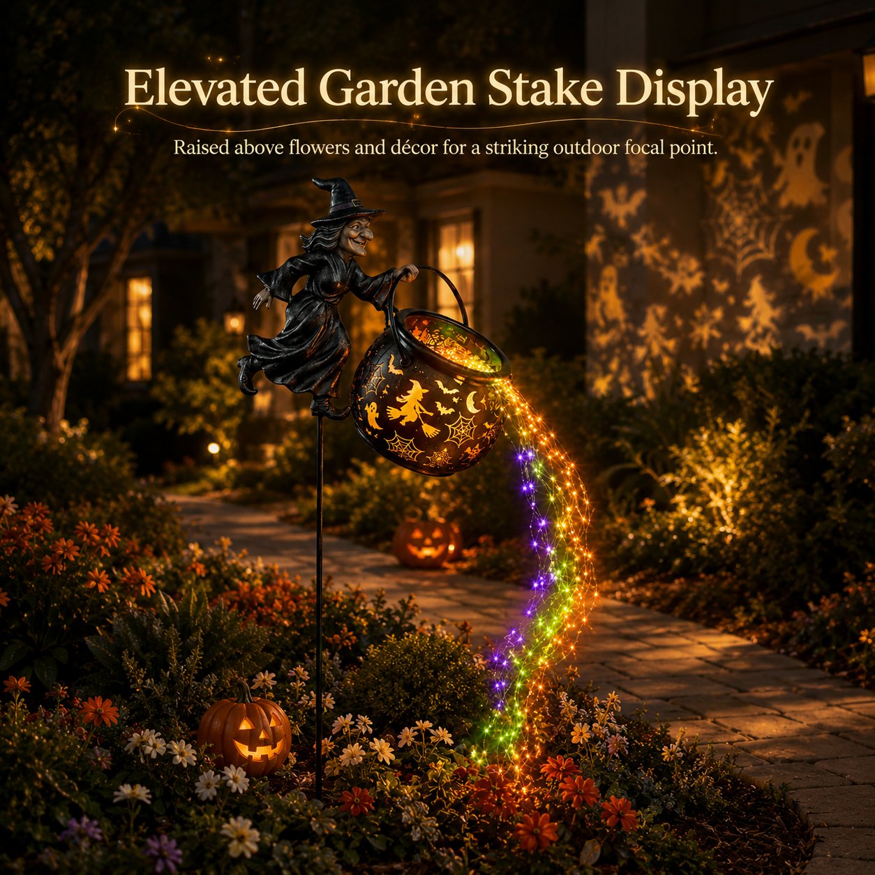 Halloween Witch Cauldron Garden Light
