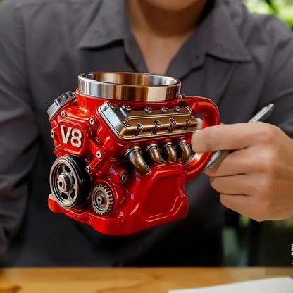 "The Mechanical Heart" | 3D V8 Engine Piston Mug - Hardcore Gearhead Insulated Coffee Cup
