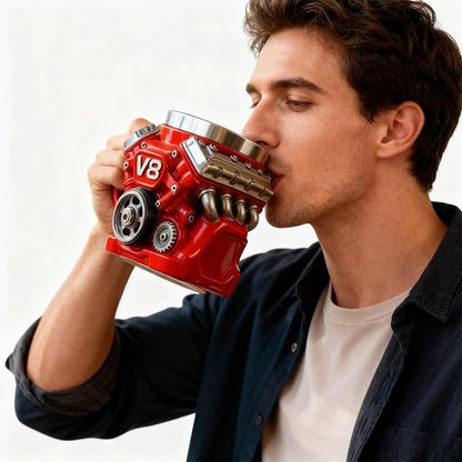 "The Mechanical Heart" | 3D V8 Engine Piston Mug - Hardcore Gearhead Insulated Coffee Cup