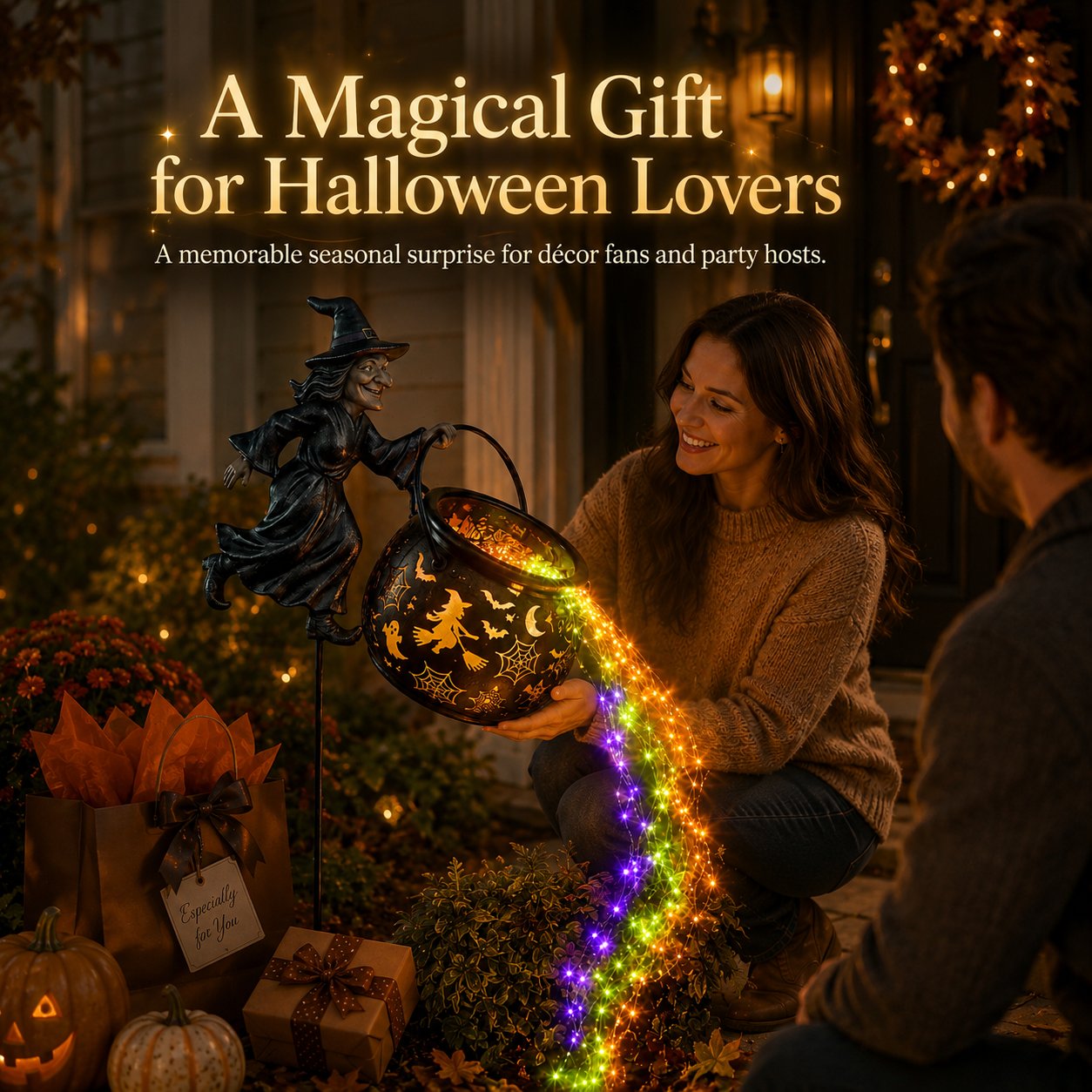 Halloween Witch Cauldron Garden Light
