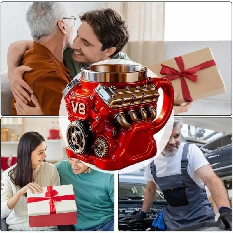 "The Mechanical Heart" | 3D V8 Engine Piston Mug - Hardcore Gearhead Insulated Coffee Cup