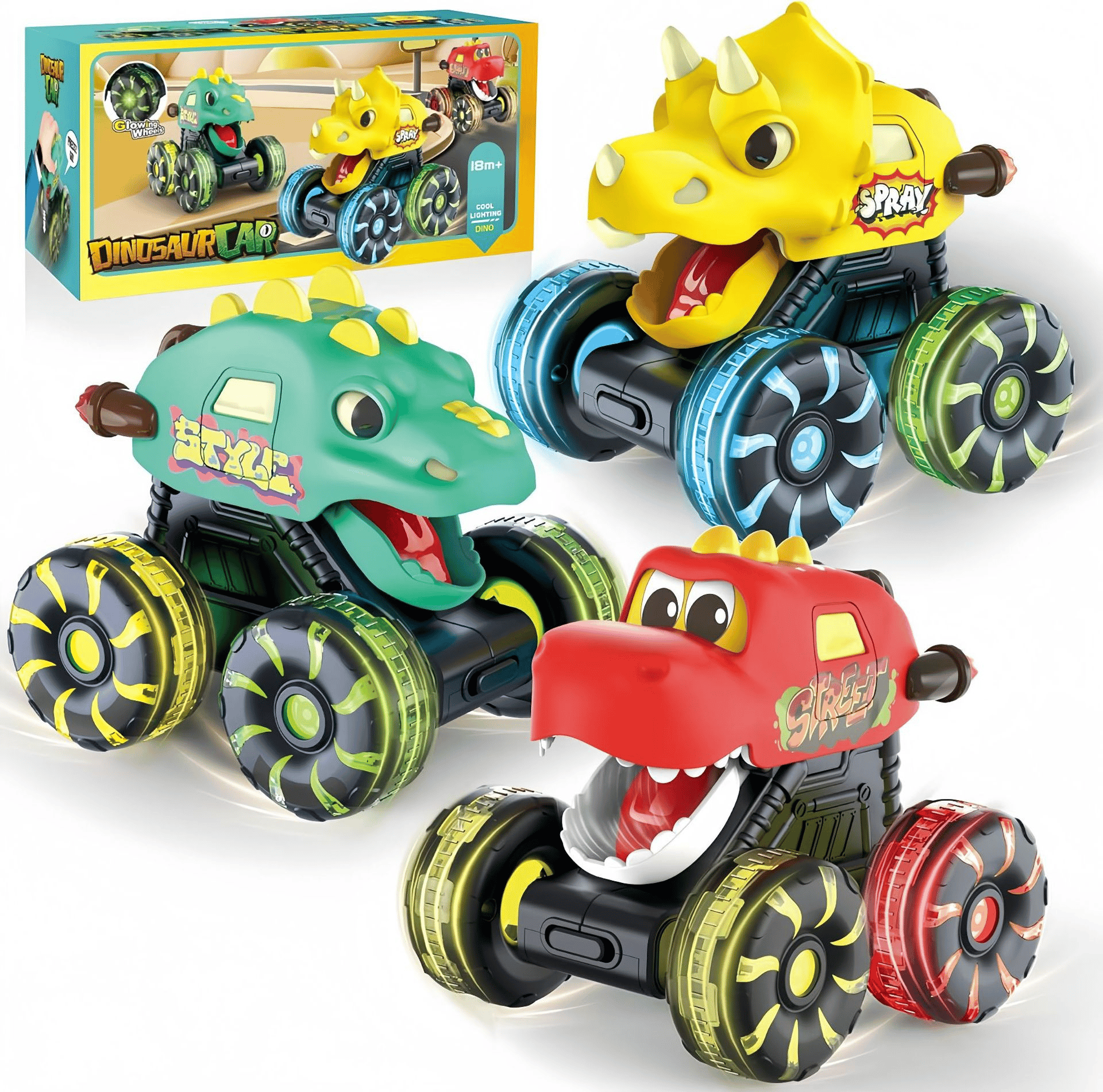 🦖 Light-Up Dino Trucks | Press & Go Toy Cars with Moving Jaws for Toddlers 🚚