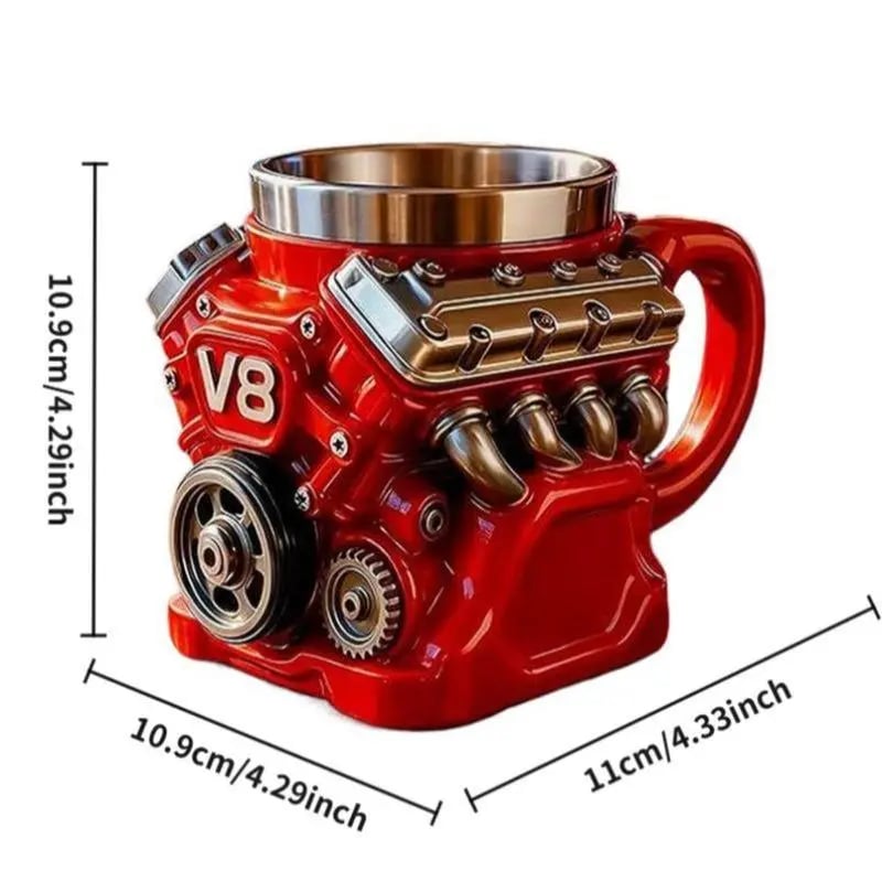 "The Mechanical Heart" | 3D V8 Engine Piston Mug - Hardcore Gearhead Insulated Coffee Cup