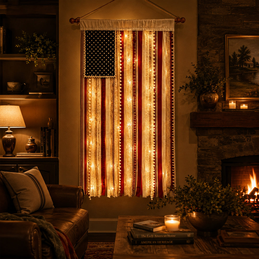 America 250th Anniversary LED Flag Banner– Handmade Patriotic Home Decor (1776–2026)