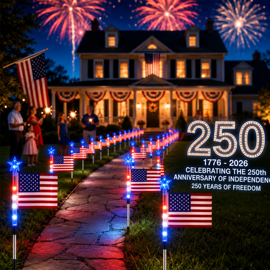 250th Anniversary Solar American Flag Lights – 8PCS Patriotic Pathway Lights