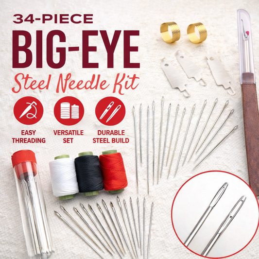 🪡 Thread in Seconds™ Big-Eye Steel Needle Kit (34-Piece)