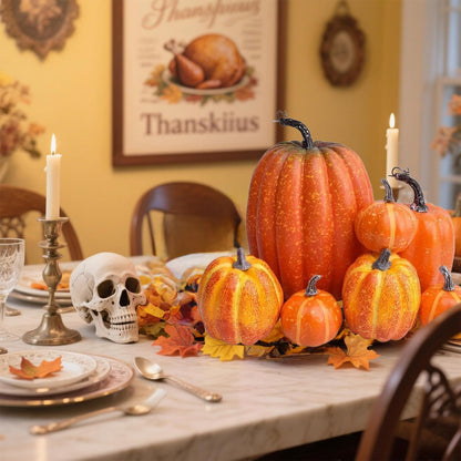 Artificial Pumpkin Decorations – 7 Pcs Set 🎃 Fall, Halloween, and Thanksgiving Home Decor