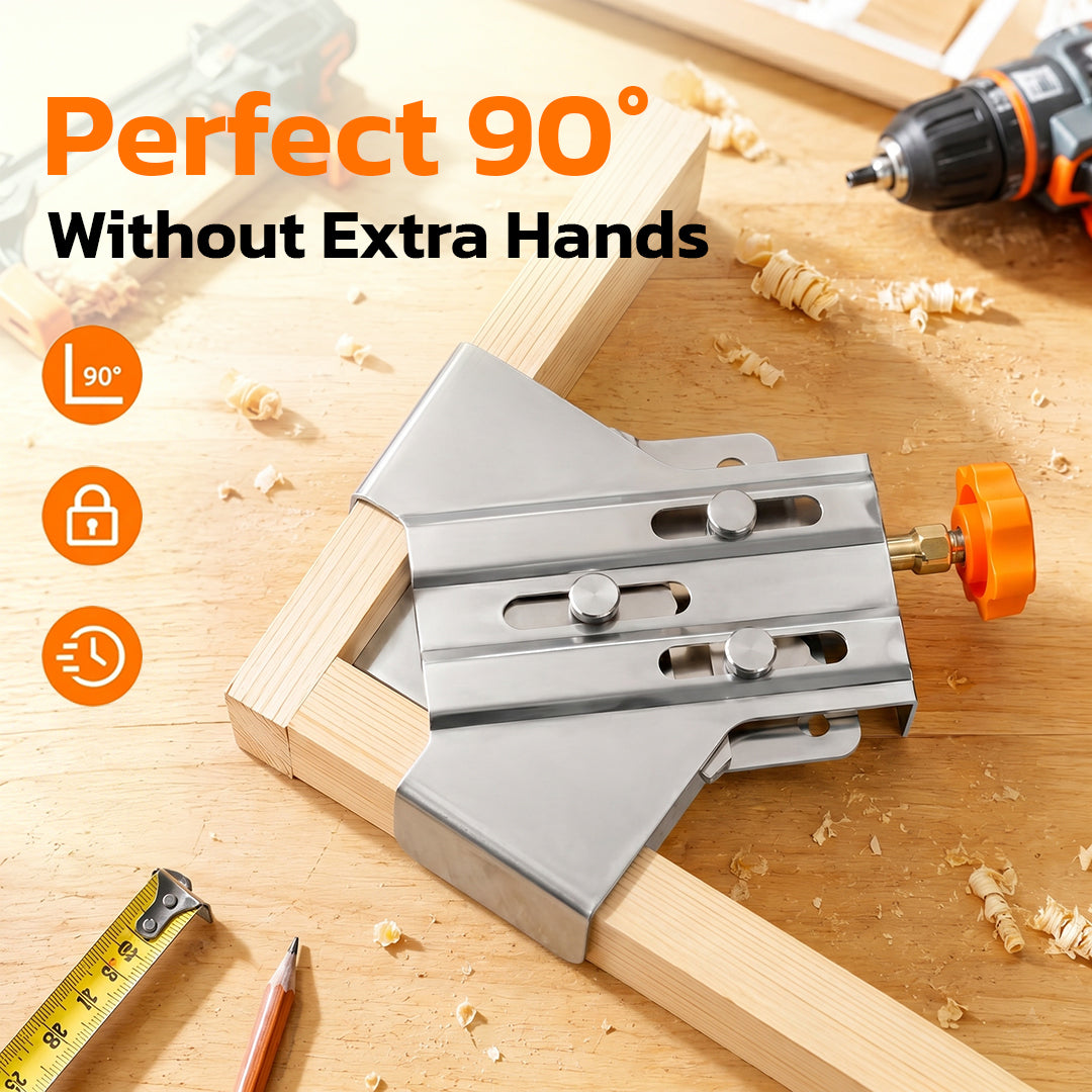 Industrial 90° Corner Clamp with Auto-Adjust Sliding Head | Woodworking & Welding Precision Tool