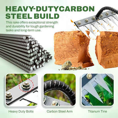🌱 Multi-Tine Carbon Steel Garden Cultivator Rake That Breaks Tough Soil With Less Effort