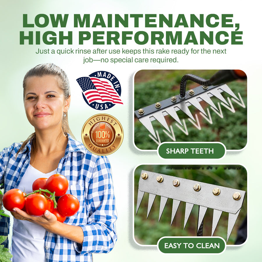 🌱 Multi-Tine Carbon Steel Garden Cultivator Rake That Breaks Tough Soil With Less Effort