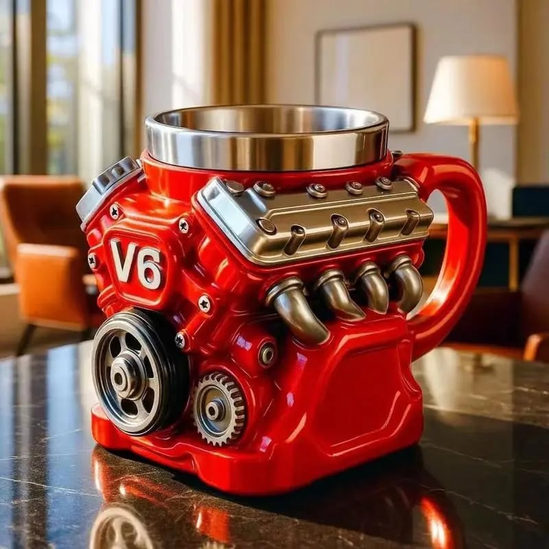 "The Mechanical Heart" | 3D V8 Engine Piston Mug - Hardcore Gearhead Insulated Coffee Cup