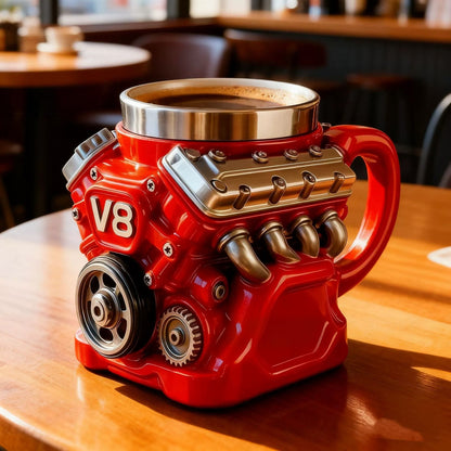 "The Mechanical Heart" | 3D V8 Engine Piston Mug - Hardcore Gearhead Insulated Coffee Cup