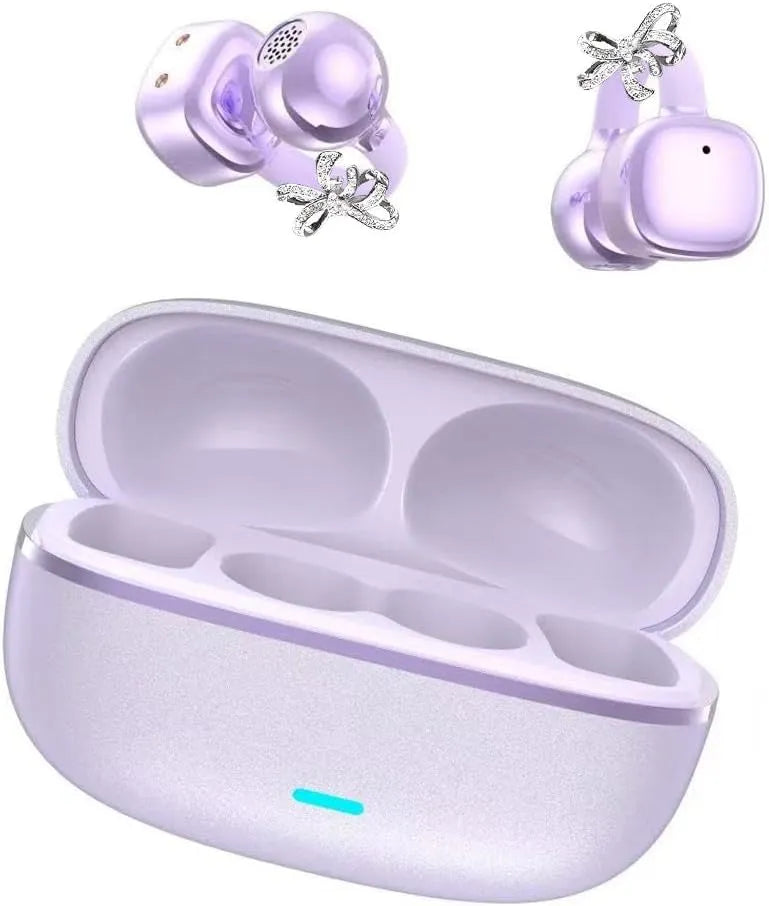 🦋 2026 New Luxury Butterfly Clip-On Open-Ear Headphones - Rhinestone Bling Wireless Earbuds with AI Noise Cancelling