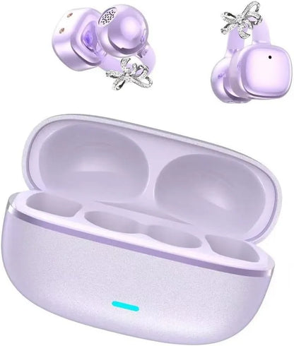 🦋 2026 New Luxury Butterfly Clip-On Open-Ear Headphones - Rhinestone Bling Wireless Earbuds with AI Noise Cancelling