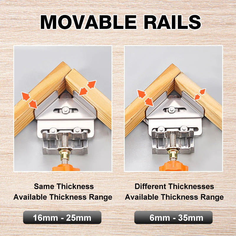 Industrial 90° Corner Clamp with Auto-Adjust Sliding Head | Woodworking & Welding Precision Tool
