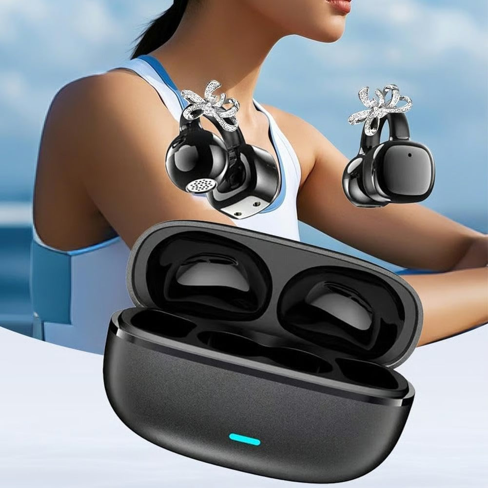 🦋 2026 New Luxury Butterfly Clip-On Open-Ear Headphones - Rhinestone Bling Wireless Earbuds with AI Noise Cancelling