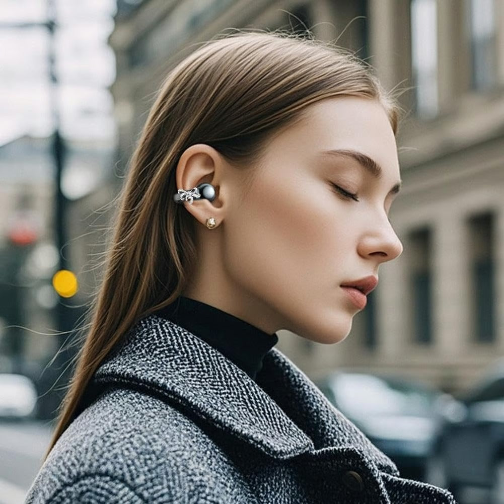 🦋 2026 New Luxury Butterfly Clip-On Open-Ear Headphones - Rhinestone Bling Wireless Earbuds with AI Noise Cancelling