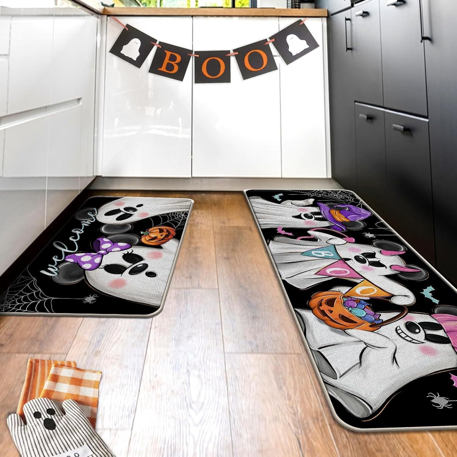 🎃 Spooky Halloween Kitchen Mat Set – Fun & Festive Floor Decor 🕸️