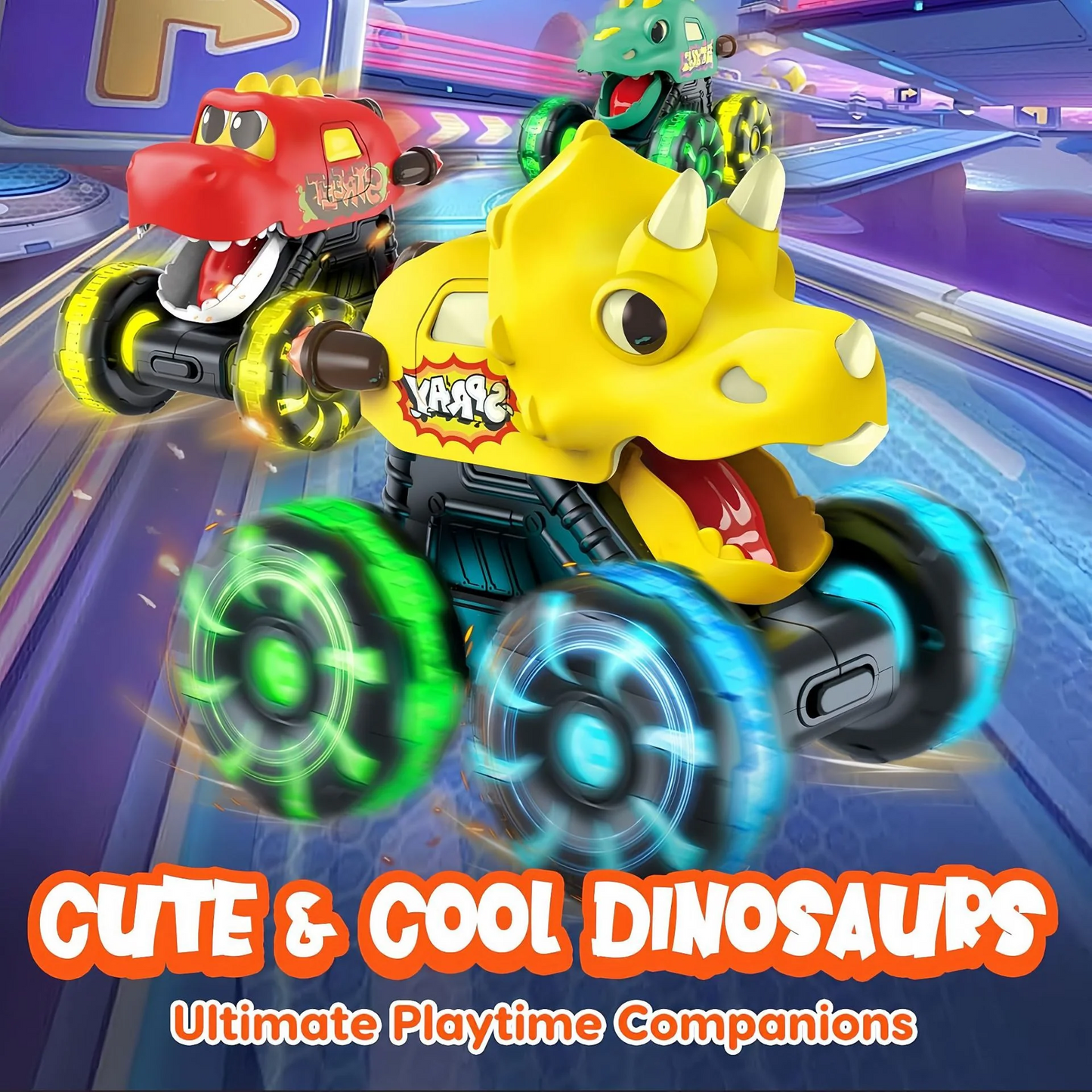 🦖 Light-Up Dino Trucks | Press & Go Toy Cars with Moving Jaws for Toddlers 🚚